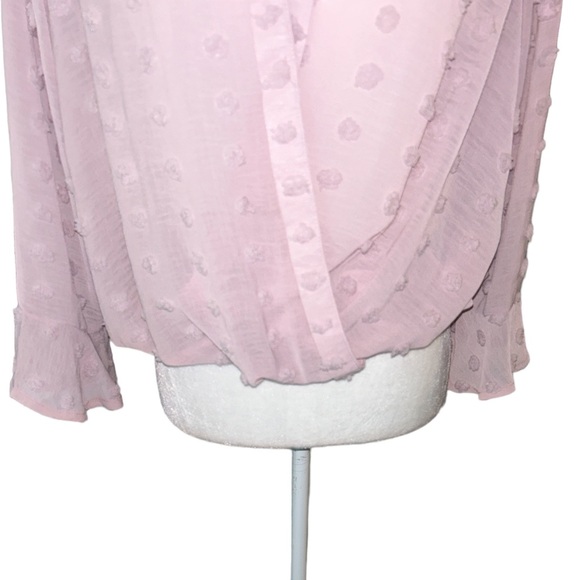 Solitaire Blush Pink Chenille Dot Faux Wrap Crop Blouson Top - L - Picture 3 of 12